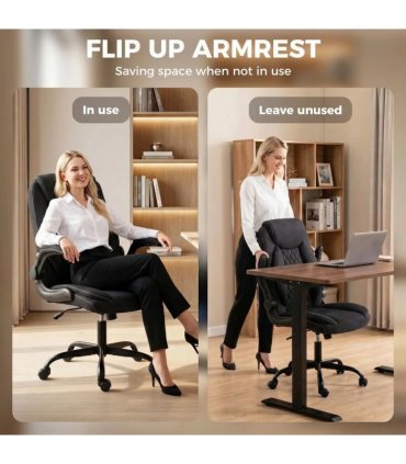 HOMCOM Linen-Look Computer Desk Chair, Executive Office Chair with Flip-Up Armrests and Thick Cushion, Black