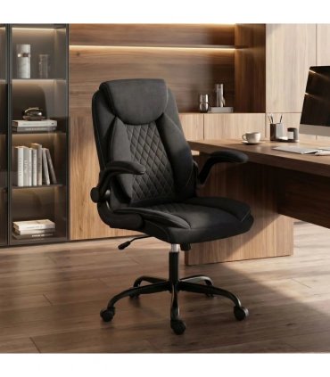 HOMCOM Linen-Look Computer Desk Chair, Executive Office Chair with Flip-Up Armrests and Thick Cushion, Black