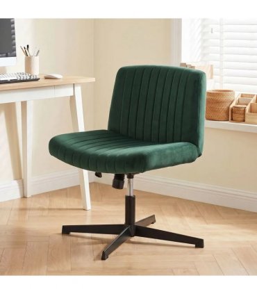 HOMCOM Flannel Criss Cross Legged Desk Chair, Armless Office Chair No Wheels, Green