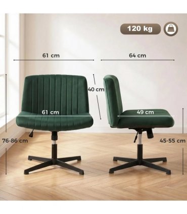 HOMCOM Flannel Criss Cross Legged Desk Chair, Armless Office Chair No Wheels, Green