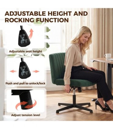 HOMCOM Flannel Criss Cross Legged Desk Chair, Armless Office Chair No Wheels, Green