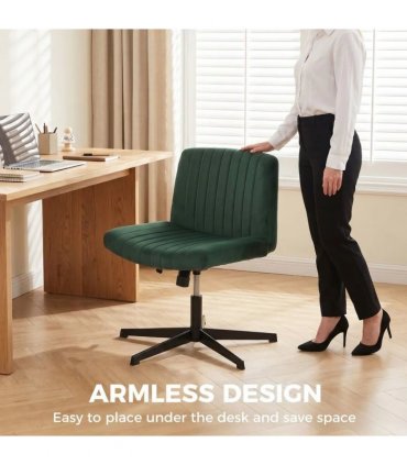 HOMCOM Flannel Criss Cross Legged Desk Chair, Armless Office Chair No Wheels, Green