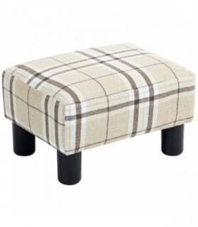 HOMCOM Linen Fabric Footstool Ottoman Cube with 4 Plastic Legs, Multi-colored