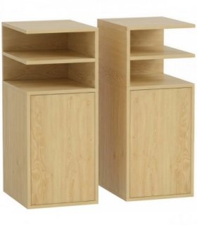 HOMCOM Slim Bedside Table Set of 2, Narrow Bedside Cabinet with Open Cubbies and Cupboard for Bedroom Living Room, Oak