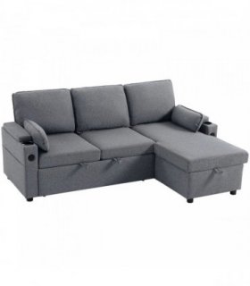 HOMCOM Corner Sofa Bed, L Shaped Sleeper Sectional Sofa with Reversible Storage Chaise, Grey