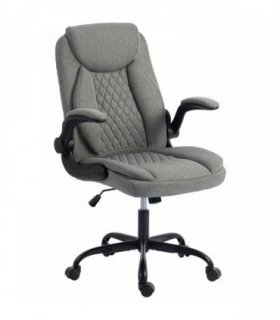 HOMCOM Linen-Look Computer Desk Chair, Executive Office Chair with Flip-Up Armrests and Thick Cushion, Grey