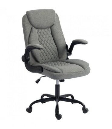 HOMCOM Linen-Look Computer Desk Chair, Executive Office Chair with Flip-Up Armrests and Thick Cushion, Grey
