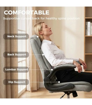 HOMCOM Linen-Look Computer Desk Chair, Executive Office Chair with Flip-Up Armrests and Thick Cushion, Grey