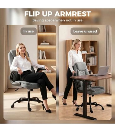 HOMCOM Linen-Look Computer Desk Chair, Executive Office Chair with Flip-Up Armrests and Thick Cushion, Grey