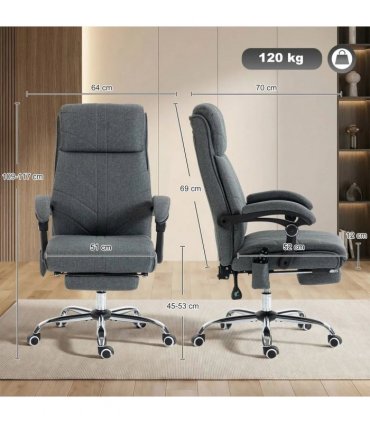Vinsetto High Back Vibration Massage Office Chair with Footrest, Heated, Grey