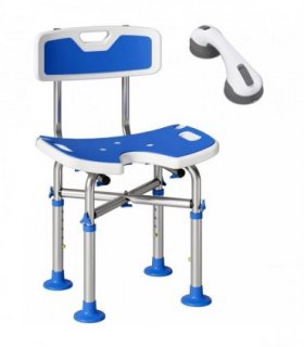 HOMCOM Shower Chair with U-Shaped Cutout, Height Adjustable Bath Bench, Padded Shower Stool for Elderly, Senior, Disabled, Blue