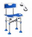HOMCOM Shower Chair with U-Shaped Cutout, Height Adjustable Bath Bench, Padded Shower Stool for Elderly, Senior, Disabled, Blue