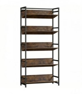 HOMCOM Bookshelf 5-Tier Metal Frame Room Divider Bookcase Storage Shelves for Living Room Rustic Brown
