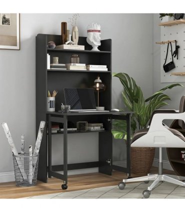 HOMCOM Foldable Desktop, Computer Desk with Storage Shelves, 80 x 69 x 155 cm, Black
