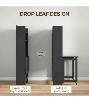 HOMCOM Foldable Desktop, Computer Desk with Storage Shelves, 80 x 69 x 155 cm, Black