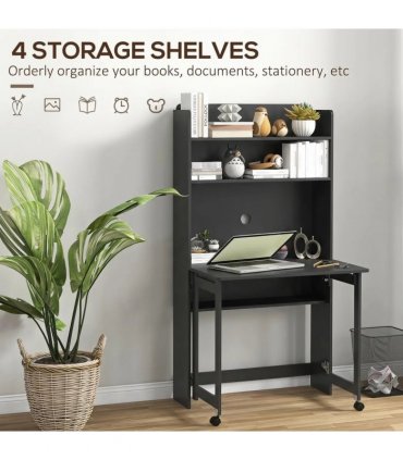 HOMCOM Foldable Desktop, Computer Desk with Storage Shelves, 80 x 69 x 155 cm, Black