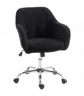 HOMCOM Modern Makeup Vanity Chair, Snow Flannel Office Chair with Tub Back, Black