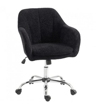 HOMCOM Modern Makeup Vanity Chair, Snow Flannel Office Chair with Tub Back, Black