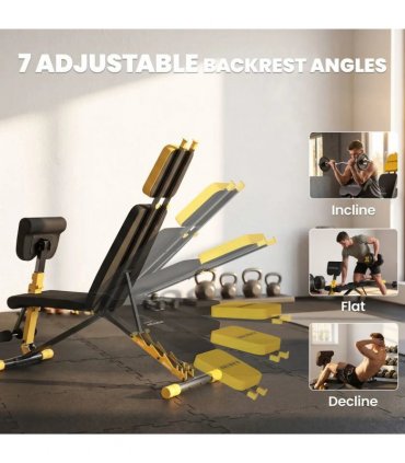 SPORTNOW Adjustable Weight Bench for Home Gym, 300kg Incline Decline Flat Foldable Bench Press with 6 Backrest Positions, Yellow