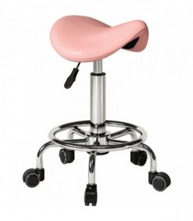 HOMCOM Salon Saddle Stool, Rolling Saddle Chair for Massage, Spa, Clinic, Beauty, Hairdressing and Tattoo, Pink
