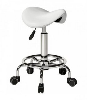 HOMCOM Salon Saddle Stool, Rolling Saddle Chair for Massage, Spa, Clinic, Beauty, Hairdressing and Tattoo, White