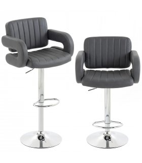 HOMCOM Bar Stools Adjustable Swivel Kitchen Chairs with Backrest Armrest Set of 2 PU Leather Grey
