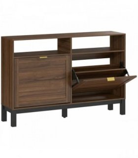 HOMCOM Shoe Cabinet with 2 Flip Drawers, Narrow Shoe Storage Top for Entryway Hallway, Rustic Brown