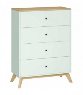 HOMCOM 4 Drawer Storage Cabinet, Chest of Drawers for Bedroom Living Room, Light Green and Oak