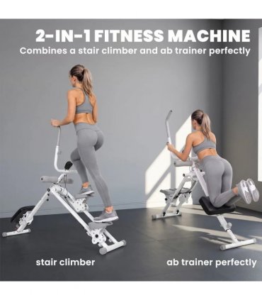 SPORTNOW 2-in-1 Ab Machine and Stair Stepper, Foldable Ab Trainer and Climbing Machine with LCD Monitor for Home Gym, White