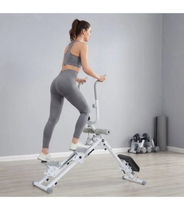 SPORTNOW 2-in-1 Ab Machine and Stair Stepper, Foldable Ab Trainer and Climbing Machine with LCD Monitor for Home Gym, White