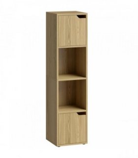HOMCOM Narrow Bookcase, 4-Tier Bookshelf, Storage Cabinet with doors for Living Room, Bedroom, Oak