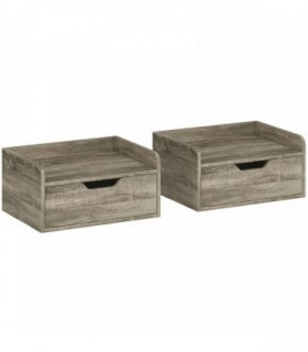HOMCOM Floating Nightstands Set of 2, Wall Mounted Bedside Table with Drawer for Bedroom, Grey Wood Effect