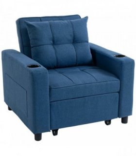HOMCOM 3-in-1 Single Sofa Bed, Convertible Sleeper Chair Bed - Dark Blue