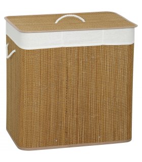 HOMCOM 3 Section Laundry Basket with Lid, 144L Bamboo Laundry Hamper with Handles, Removable and Washable Liner, Brown