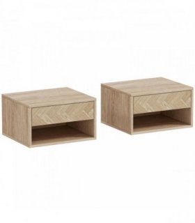 HOMCOM Set of Two Floating Bedside Tables - Natural Wood Finish