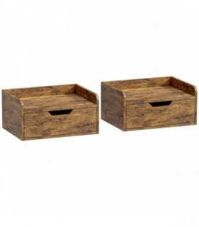 HOMCOM Floating Nightstands Set of 2, Wall Mounted Bedside Table with Drawer for Bedroom, Rustic Brown