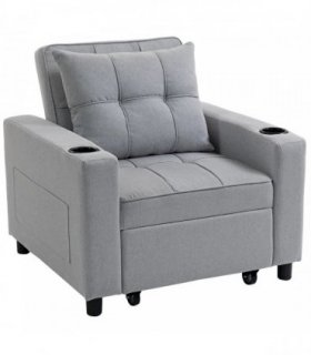 HOMCOM 3-in-1 Single Sofa Bed, Convertible Sleeper Chair Bed - Light Grey