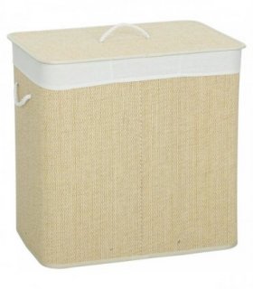 HOMCOM 3 Section Laundry Basket with Lid, 144L Bamboo Laundry Hamper with Handles, Removable and Washable Liner, Cream White