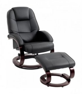 HOMCOM Swivel Recliner Chair with Footstool, PU Leather Recliner Armchair with Adjustable Back and Wood Frame, Black