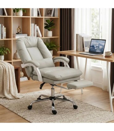 HOMCOM Ergonomic Executive Office Chair, Reclining Desk Chair with Lumbar Support, Footrest, Plush Thick Cushion, Khaki