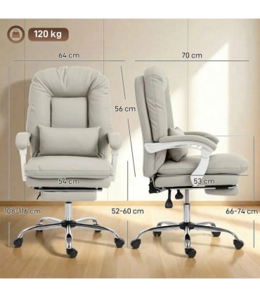 HOMCOM Ergonomic Executive Office Chair, Reclining Desk Chair with Lumbar Support, Footrest, Plush Thick Cushion, Khaki