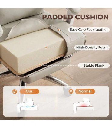 HOMCOM Ergonomic Executive Office Chair, Reclining Desk Chair with Lumbar Support, Footrest, Plush Thick Cushion, Khaki