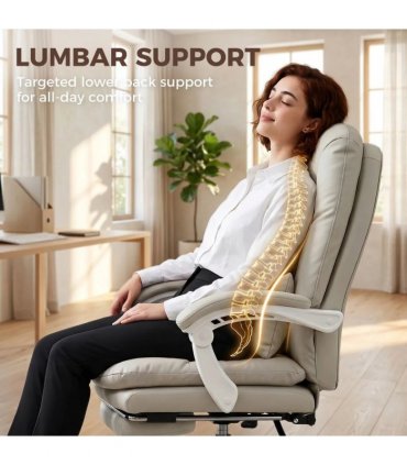 HOMCOM Ergonomic Executive Office Chair, Reclining Desk Chair with Lumbar Support, Footrest, Plush Thick Cushion, Khaki