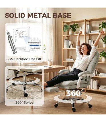 HOMCOM Ergonomic Executive Office Chair, Reclining Desk Chair with Lumbar Support, Footrest, Plush Thick Cushion, Khaki