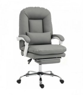 HOMCOM Ergonomic Executive Office Chair, Reclining Desk Chair with Lumbar Support, Footrest, Plush Thick Cushion, Grey