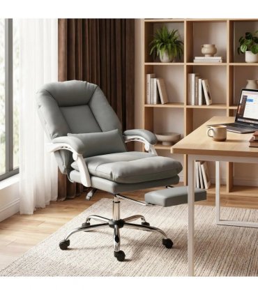 HOMCOM Ergonomic Executive Office Chair, Reclining Desk Chair with Lumbar Support, Footrest, Plush Thick Cushion, Grey