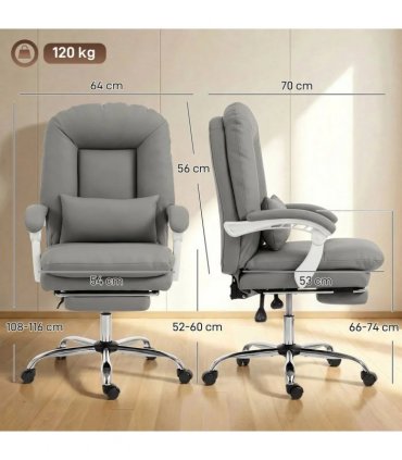 HOMCOM Ergonomic Executive Office Chair, Reclining Desk Chair with Lumbar Support, Footrest, Plush Thick Cushion, Grey