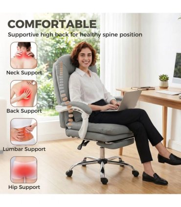 HOMCOM Ergonomic Executive Office Chair, Reclining Desk Chair with Lumbar Support, Footrest, Plush Thick Cushion, Grey