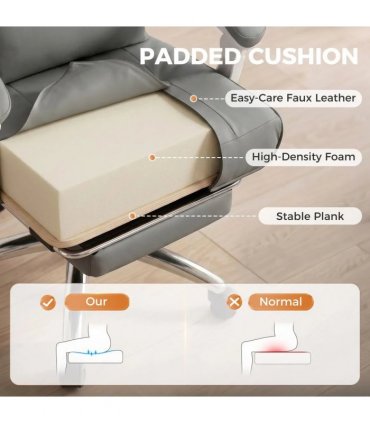 HOMCOM Ergonomic Executive Office Chair, Reclining Desk Chair with Lumbar Support, Footrest, Plush Thick Cushion, Grey