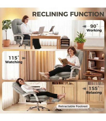HOMCOM Ergonomic Executive Office Chair, Reclining Desk Chair with Lumbar Support, Footrest, Plush Thick Cushion, Grey